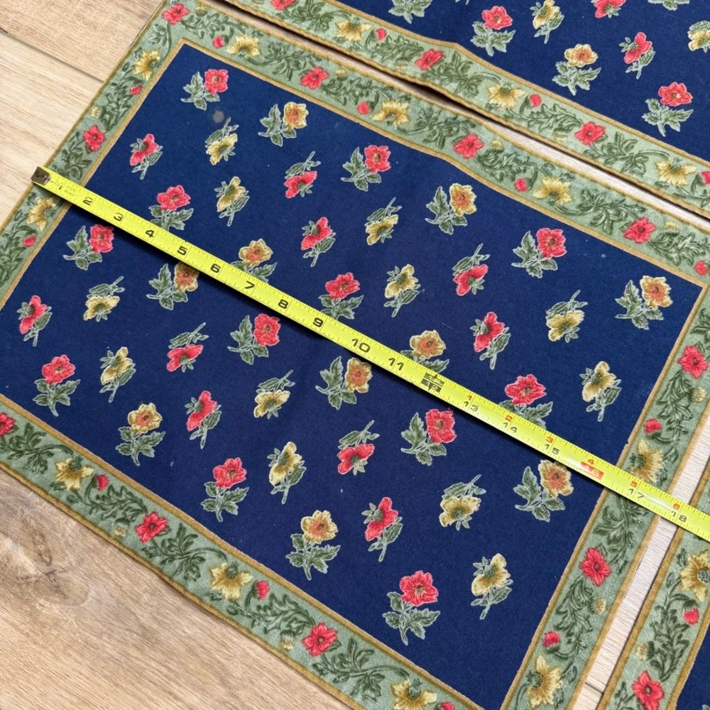 Vintage Floral Placemats Set of‎ 4 Navy Blue Sage Green Red Yellow Cottagecore